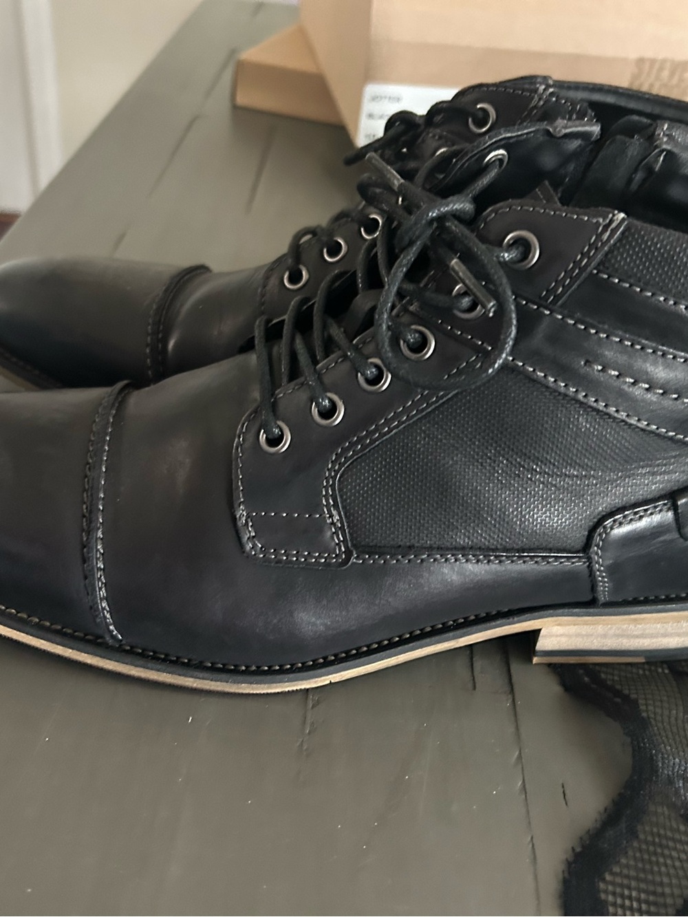 Steve Madden Black Leather Lace-Up Ankle Boots